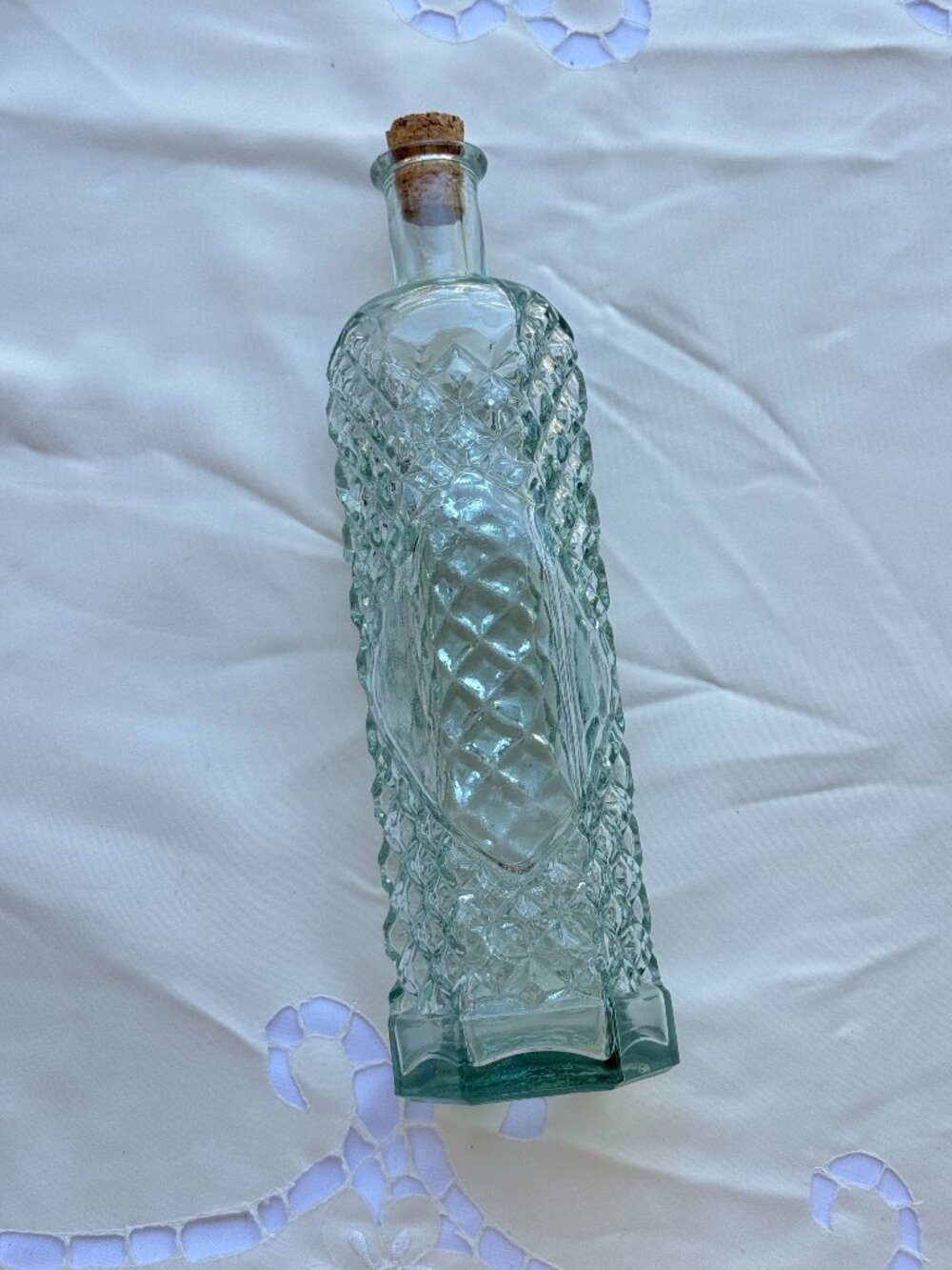 Vintage Knobler Spanish Glass Decanter Bottle with Cork Aqua Textured Vase